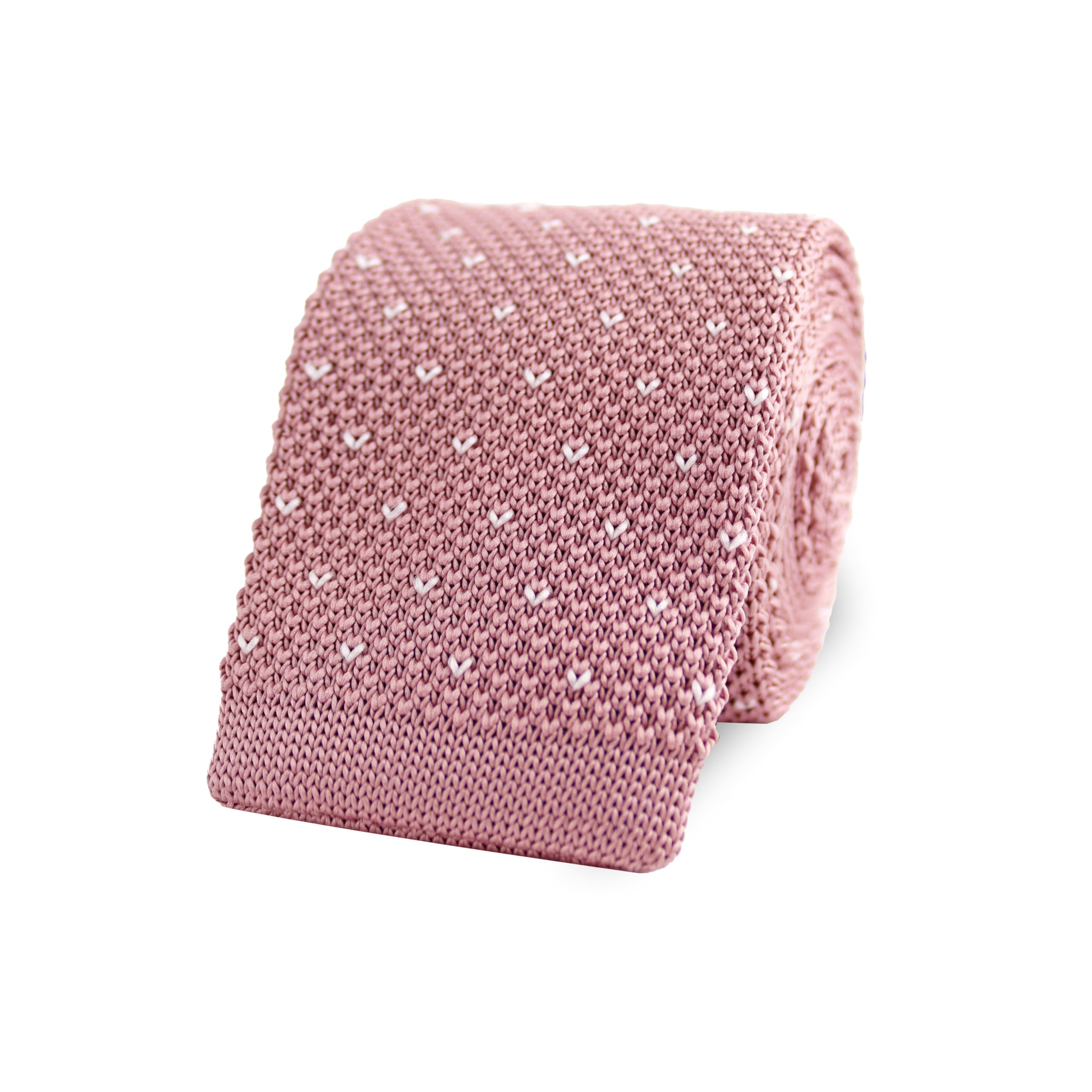 The Gents Lab Men's Dusty Pink Square End Knitted Neck Tie With Dots | Made From 100% Soft Polyester | Over 10+ Colours (Dusty Pink)