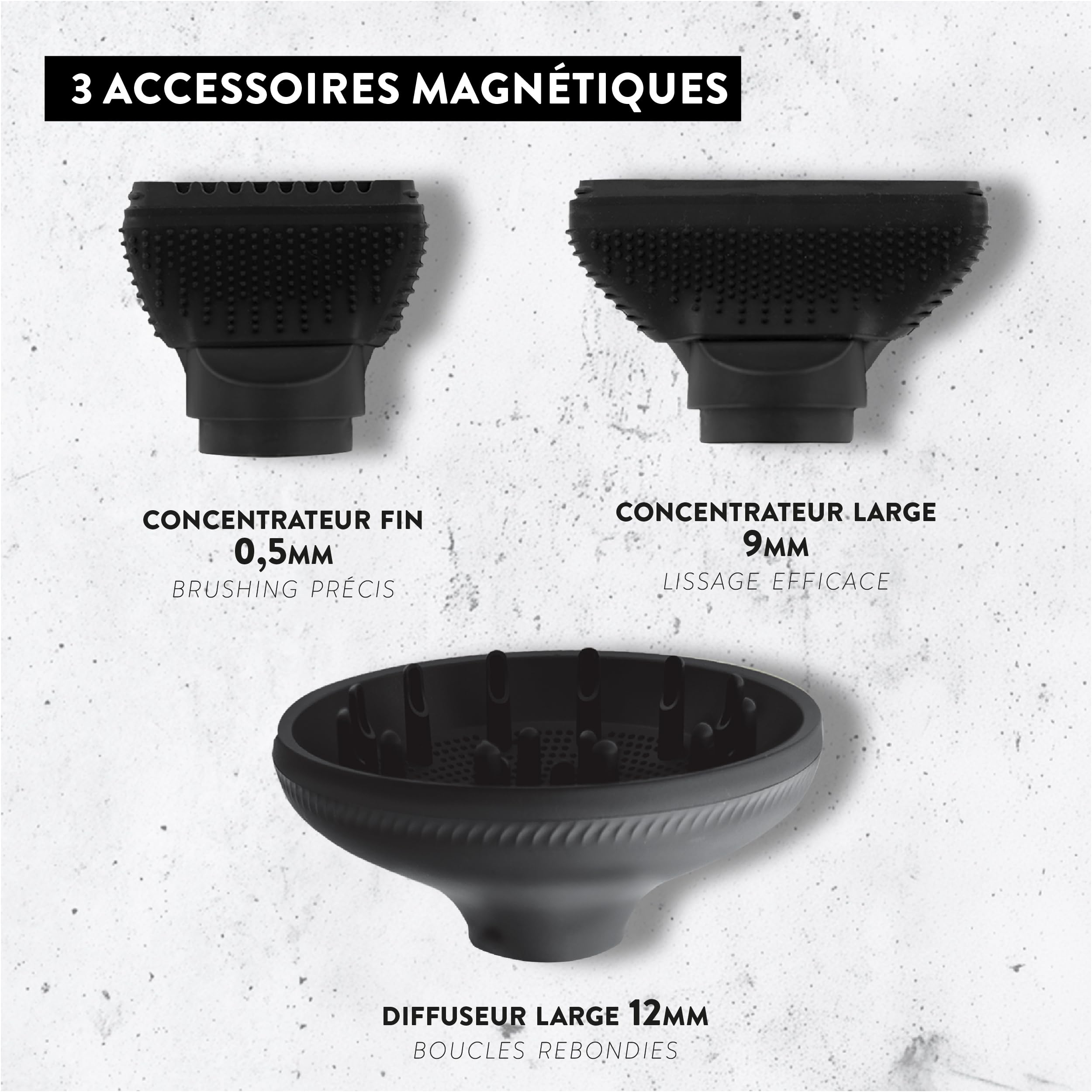 Jean-Louis David - Sèche Cheveux Nouvelle Génération - Moteur Digital BLDC Ultra Compact - 3 Accessoires Magnétiques - Lissage Brushing Boucles - Coiffure Professionnelle - Séchage Optimal