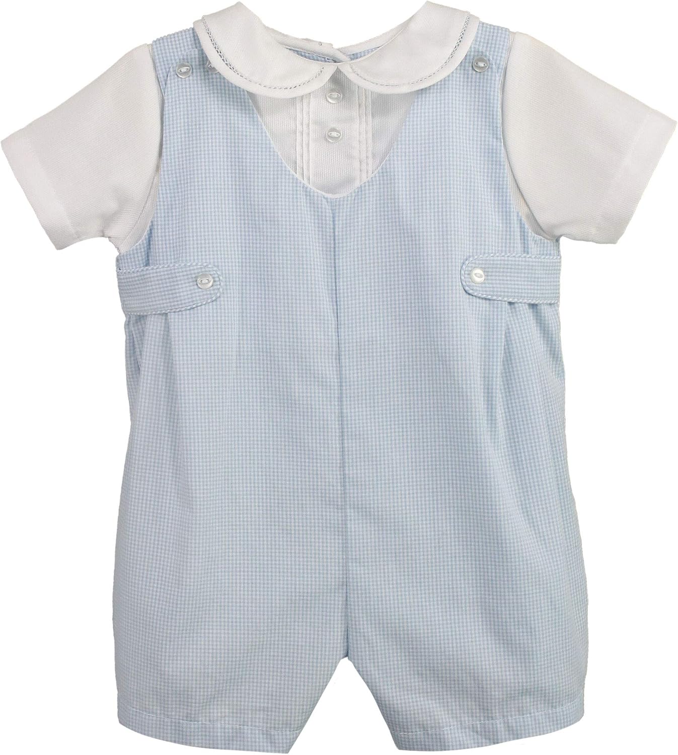 Petit Ami Baby Boys' Side Tab Pintuck Gingham Romper