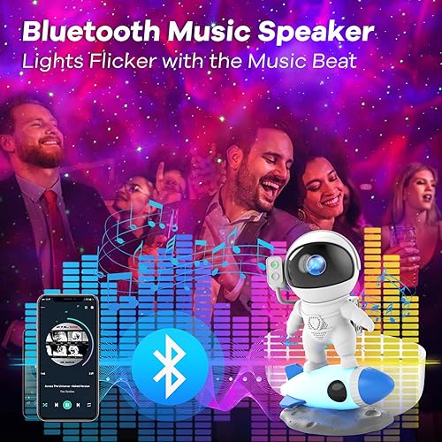 Miniatura 4 de Proyector de estrellas, proyector de galaxia astronauta, luz nocturna con control remoto, ruido blanco, altavoz Bluetooth, control de aplicación,