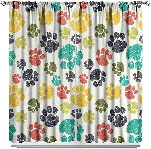 Miniatura 109 de Cortinas opacas con estampado de patas de perro, estampado de patas de perro y huesos, tratamiento de ventana, cortinas con aislamiento térmico
