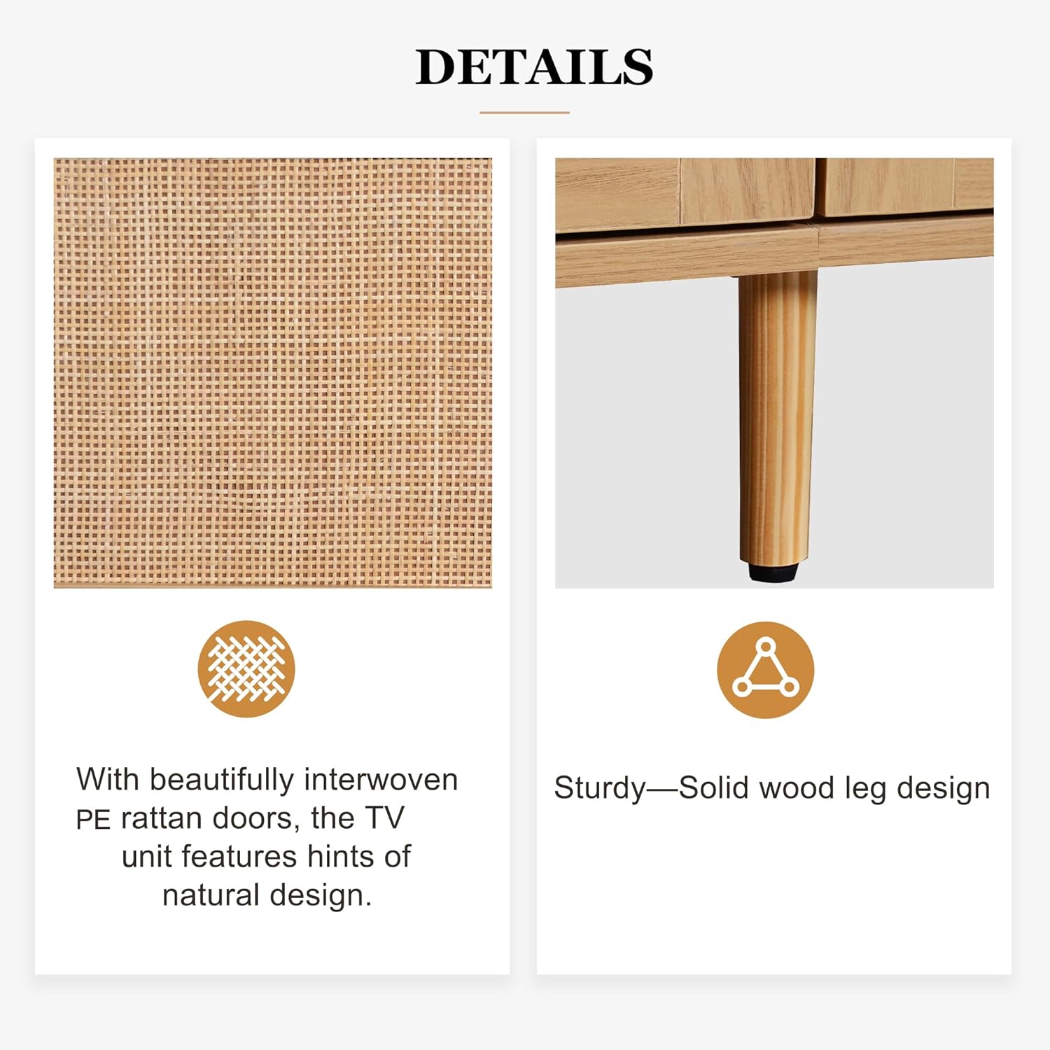 Rattan TV Stand for 85'' TV, Modern Farmhouse Media Console Table with Drawers, Open Shelves & Storage Cabinets, Boho Entertainment Center with Solid Wood Legs for Living Room Bedroom Office, Natural