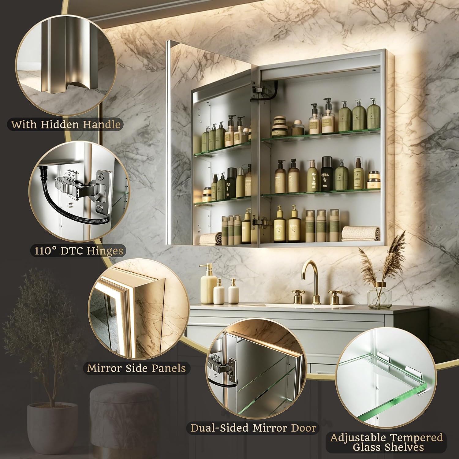 20x28 Lighted Medicine Cabinet, Separate Front & Back Lights