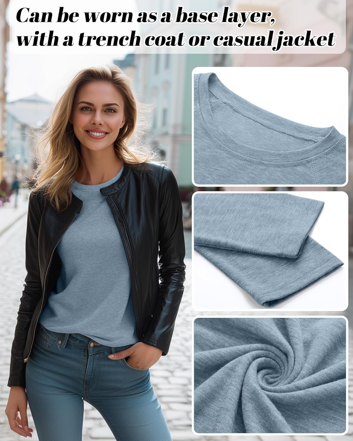 Ficerd 3 Pack Women's Long Sleeve T-Shirts Crew Neck Raglan Sleeve Casual Loose Fit Shirts Side Split Curved Hem Tunic Tops