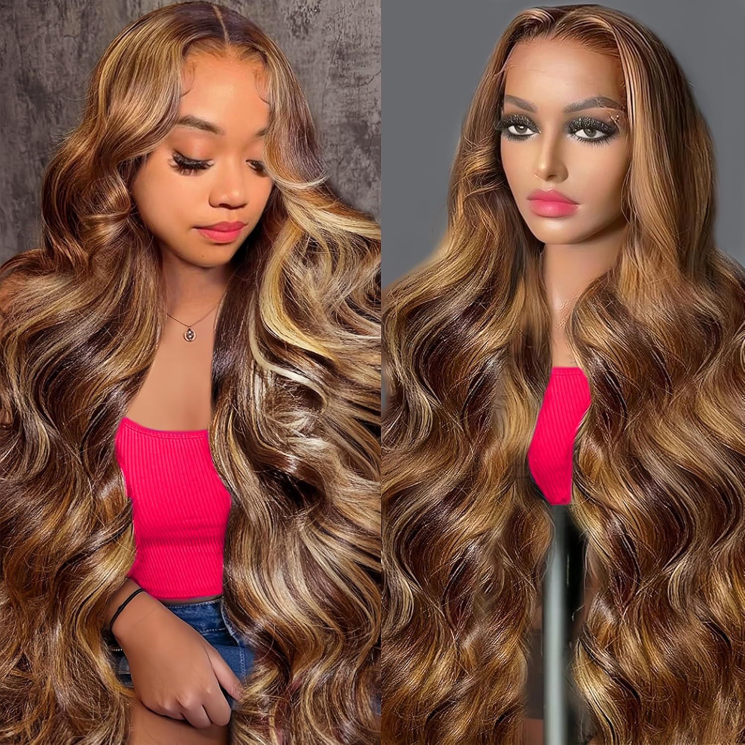 Highlight Ombre Body Wave Lace Front Wigs Human Hair Pre Plucked With Baby Hair Honey Blonde Body Wave 13x6 Hd Lace Frontal Wigs for Women 18 inch