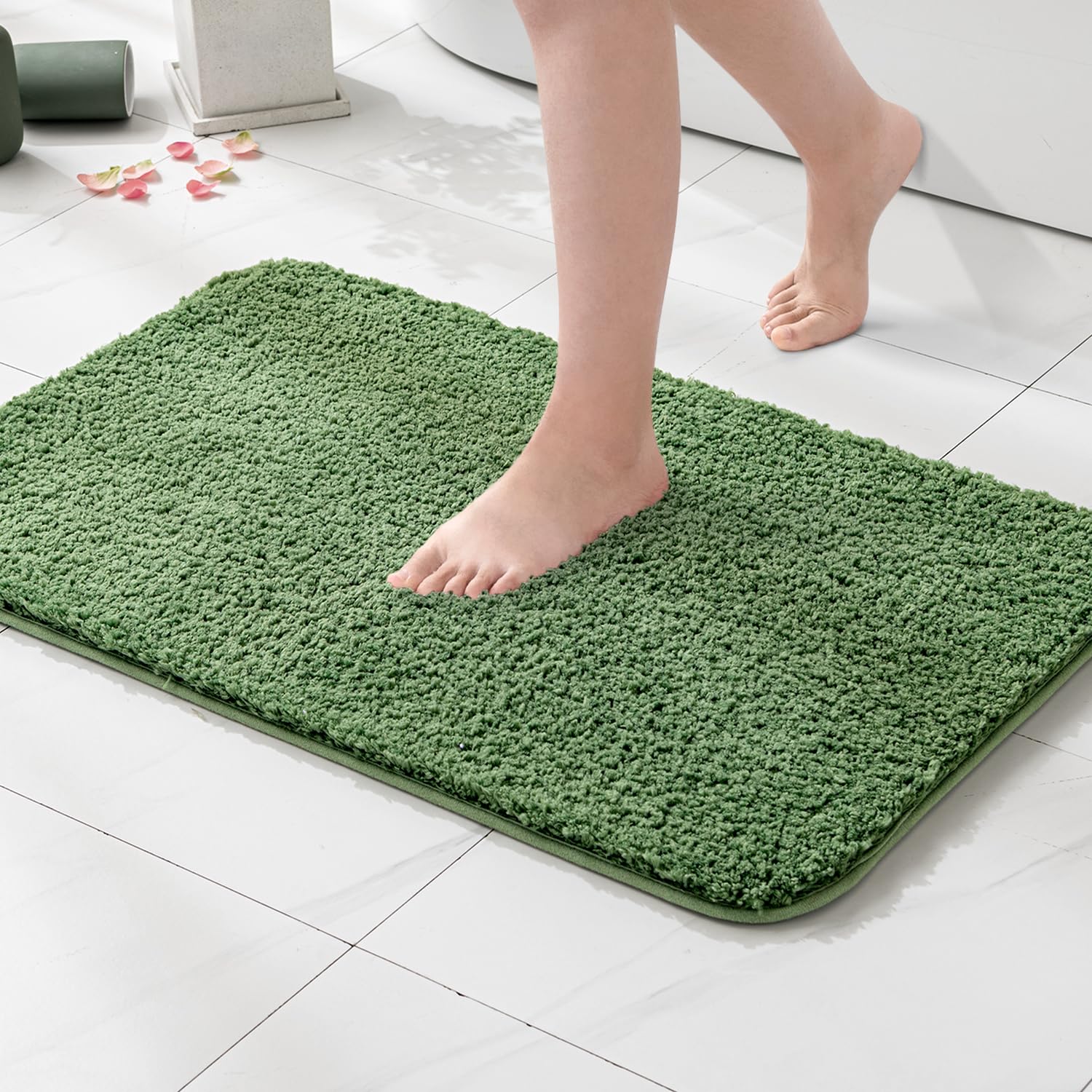 Photo 1 of MIULEE Moss Green Bathroom Runner Rugs, Soft Absorbent Microfiber Long Bath Rugs Non Slip Quick Dry Fluffy Bath Mats for Bathroom Floor, Machine Washable, 24x44 Inch