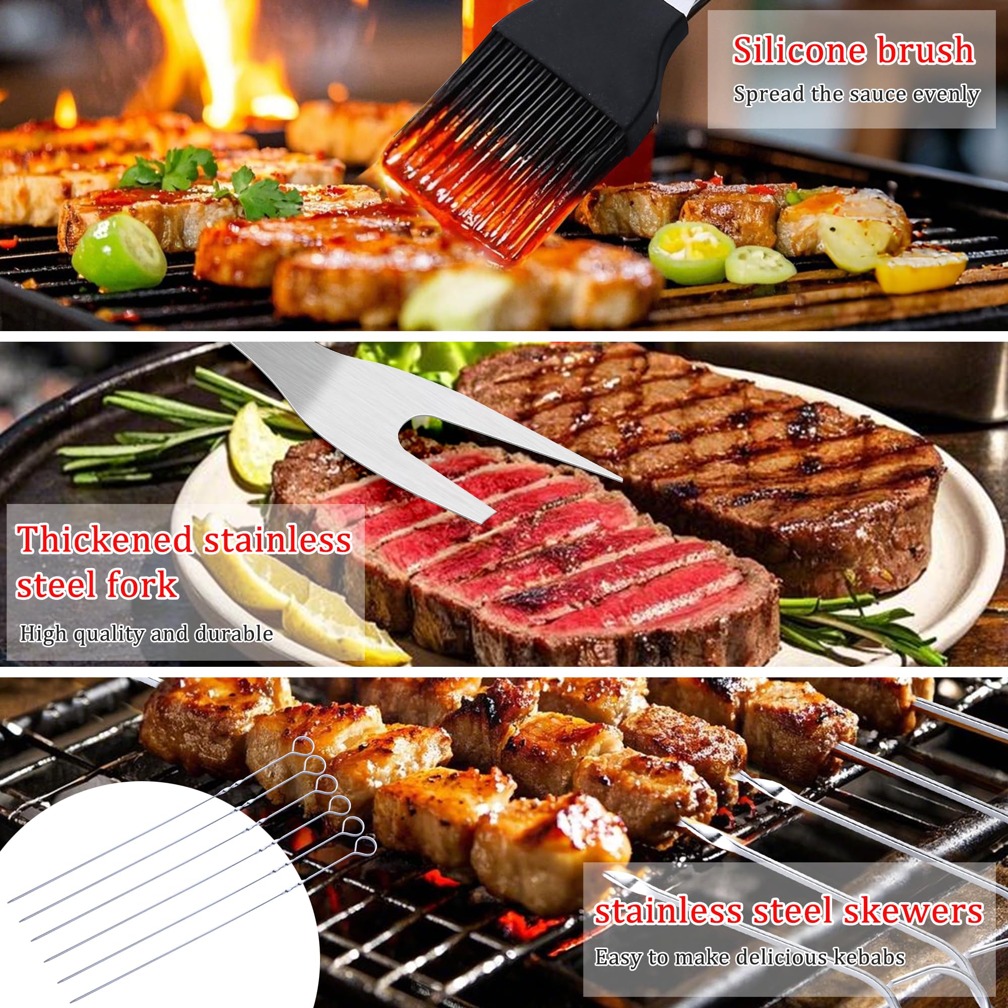 15 Stück Edelstahl BBQ Grillwerkzeuge Set, Premium BBQ Grillzubehör mit Haken & Aufbewahrungsschürze für Outdoor Grill, Kochen, Camping, Vatertag Grillen Geschenke für Männer Papa