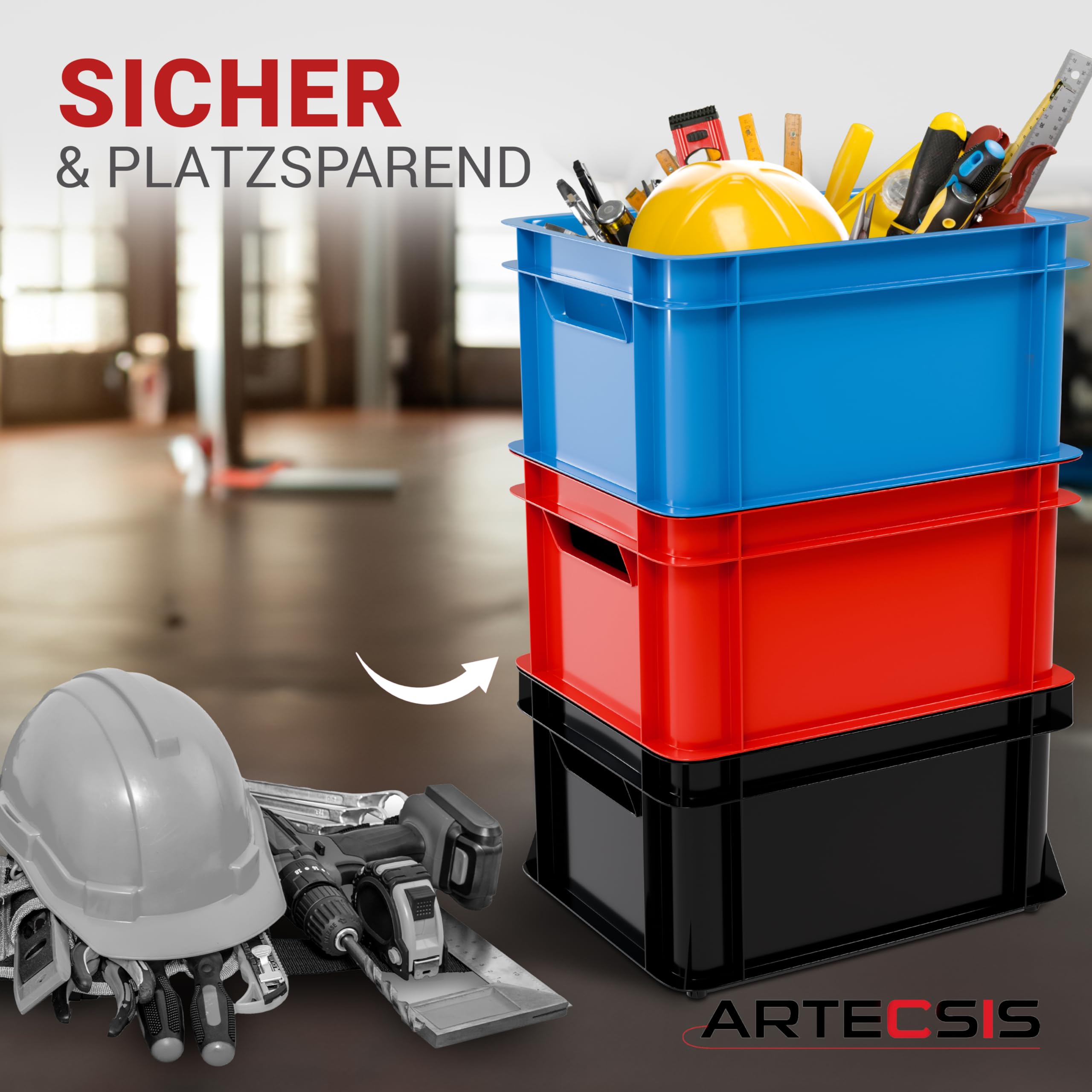 ARTECSIS® 5 x Kunststoffkiste 11L (stapelbar) anthrazit - Transport & Lagerbox (35x24x18cm) - Aufbewahrungsbox & Lagerkiste aus stabilem Kunststoff - Ordnungsbox & Transportkiste Garten & Werkstatt