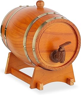 Relaxdays Barril Madera con Grifo y Base, Barrica 2,2 l, Dispensador de Whisky, Vino, Sidra, Licores, Marrón Claro