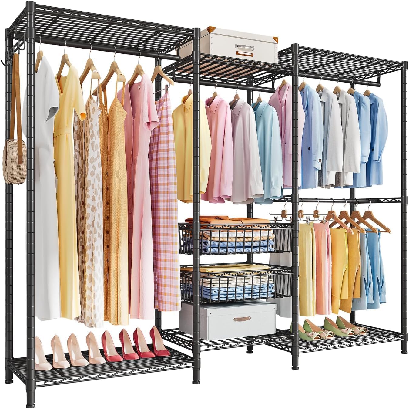 Buy isyunen clothes rails garment rack with wheels double clothes rail