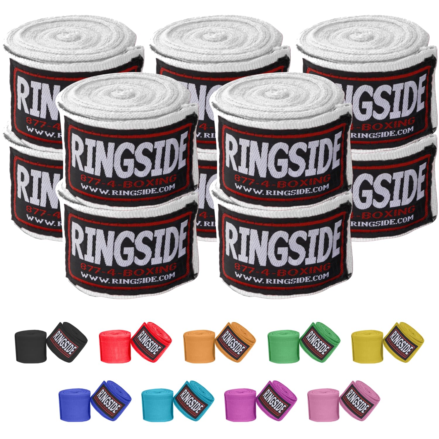 Ringside Mexican Style Boxing Hand Wraps (5 Pairs Pack), White, 180"