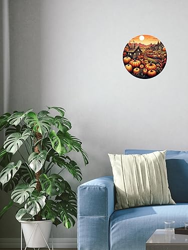 Miniatura 2 de Placa de pared rústica para pared, letrero redondo de metal con corona de calabaza, para colgar en la puerta de bienvenida, adecuado para el hogar,