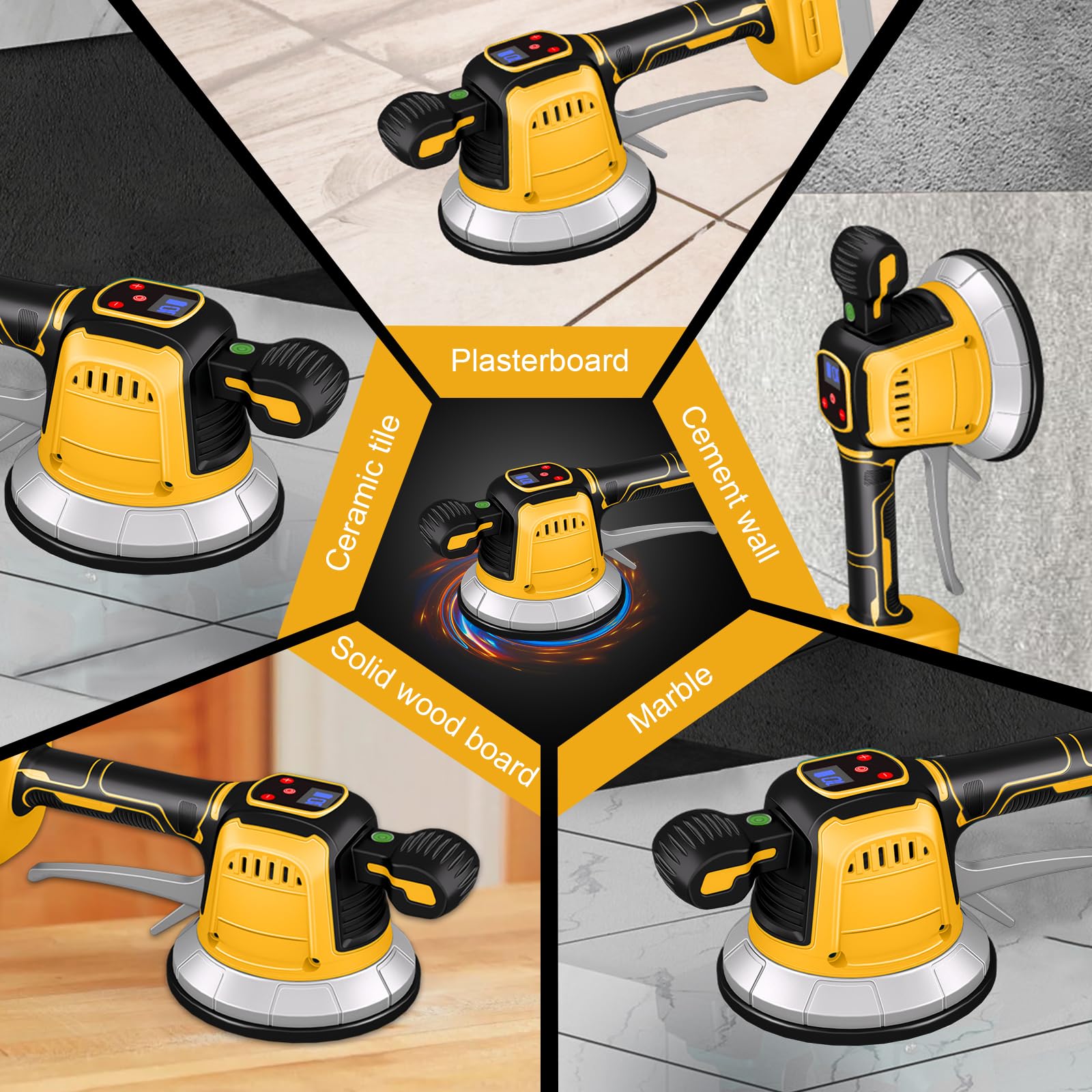 Fliesenleger Maschine Elektrische für Dewalt 18V,20v, Elektrische Fliesenvibrator 148 x 148 mm Saugnapf 10 Gänge Einstellbar 160kg Aufnahmekapazität von Fliesen & Wandfliesen (Ohne Akku)