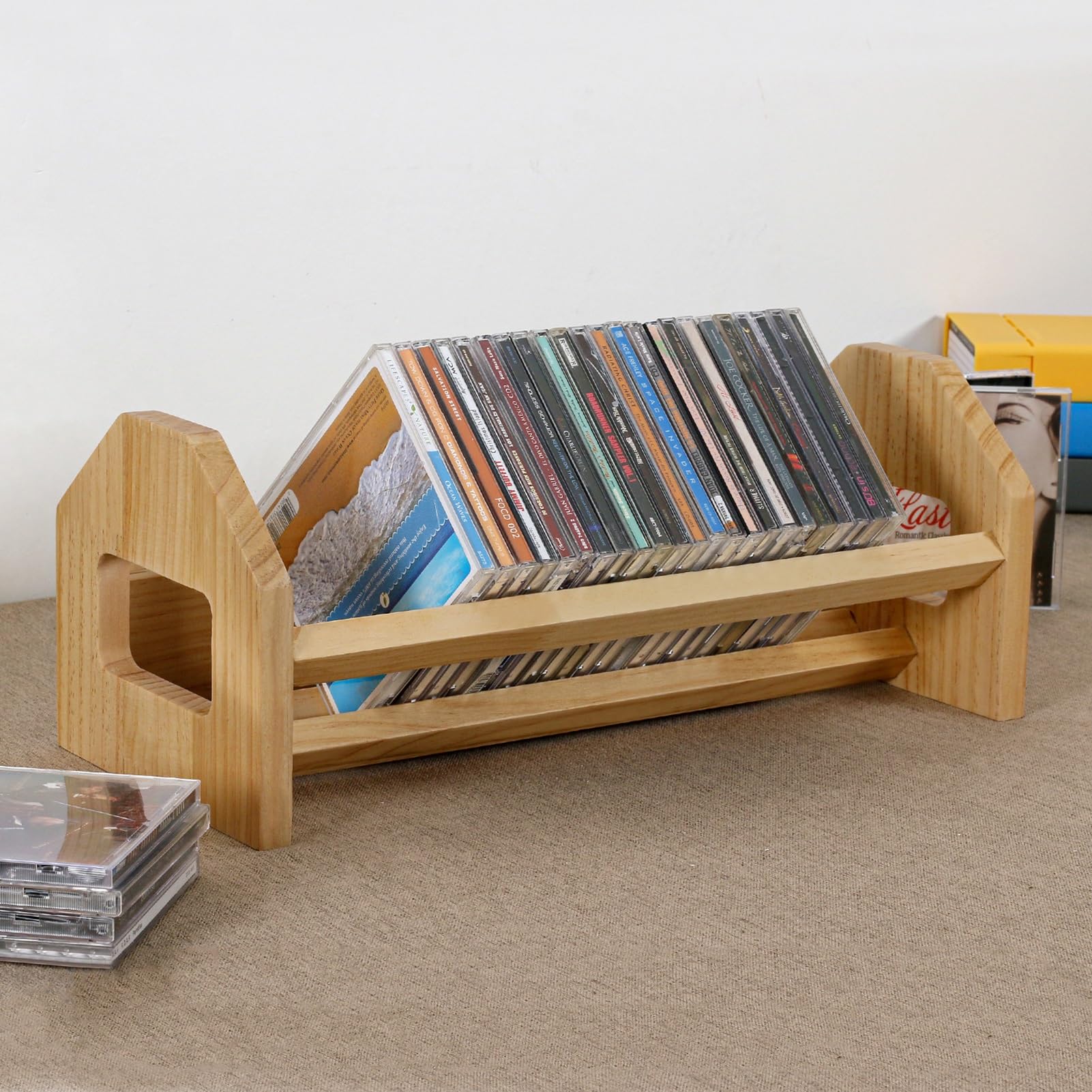 Supporto per CD in pino naturale, 43,4 x 19,1 x 17 cm, per DVD e dischi di gioco, per gioielli, nessun montaggio richiesto, ideale per collezioni musicali e film