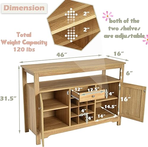 Miniatura 3 de LOKO Gabinete de buffet con almacenamiento, armario de almacenamiento de cocina con accesorio anti-caída, aparador buffet con estante extraíble para
