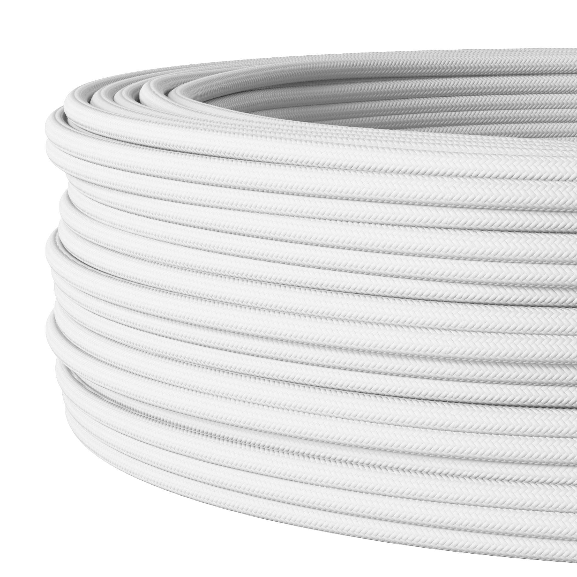 Cable textil para instalación eléctrica en superficie, cable redondo, 3 hilos (3 × 1,5 mm²), color blanco – 20 metros