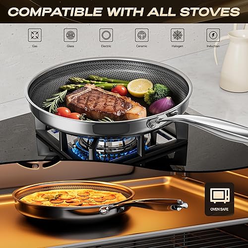 Miniatura 3 de Sartén híbrida antiadherente de 8 pulgadas, sartén antiadherente, mango que se mantiene fresco, apto para lavavajillas, apto para horno hasta 500 F,