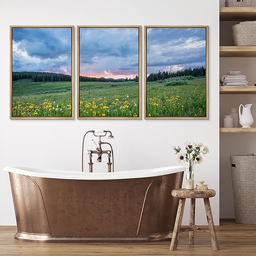 Miniatura 3 de wall26 Lienzo enmarcado para pared, juego de arte de margaritas amarillas, prado, puesta de sol, naturaleza, desierto, fotografía, realismo,