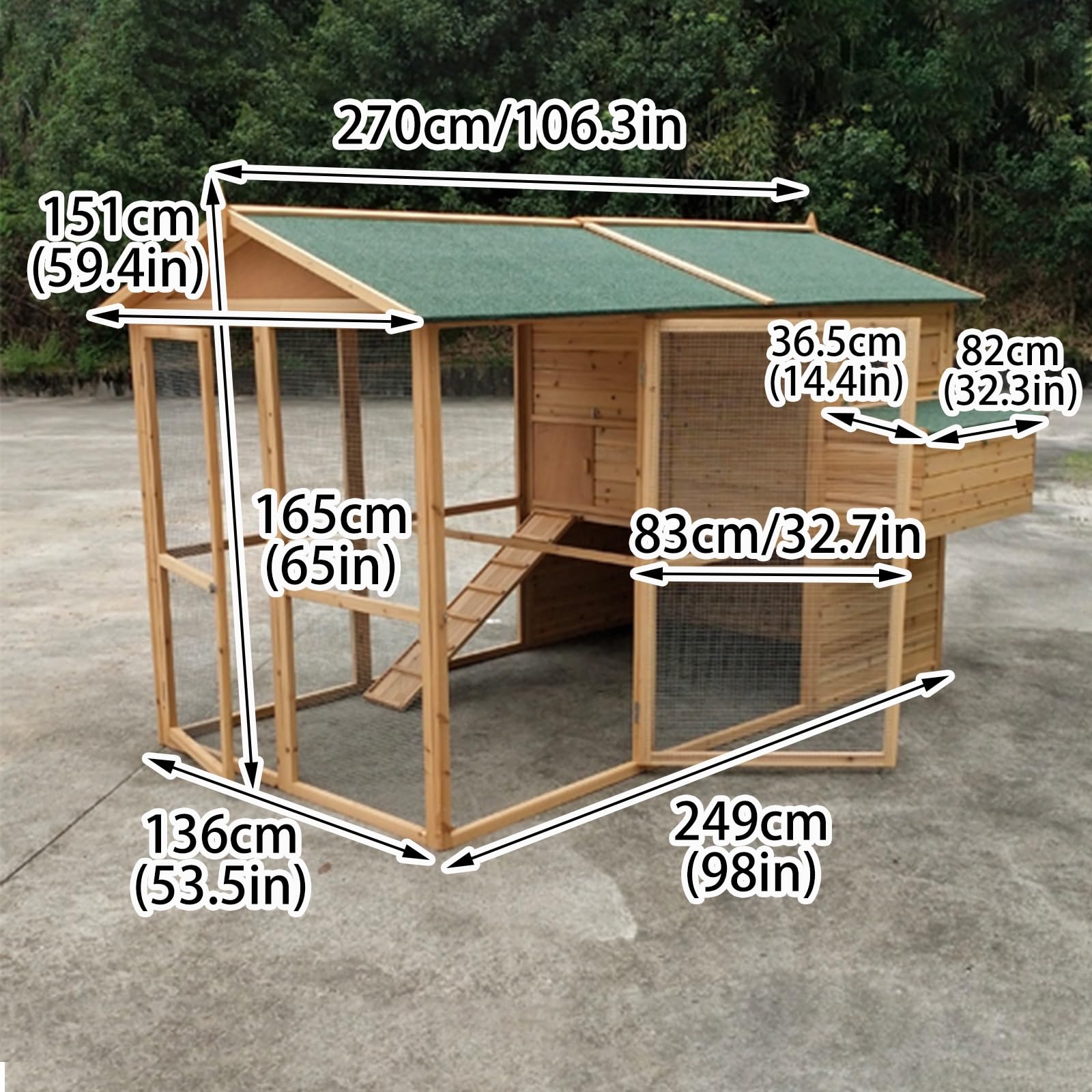 Kaninchenstall Holz Kaninchenstall mit Rampe Outdoor Hasenkäfig Wasserdicht Asphaltdach Geflügelkäfig für Kaninchen, Meerschweinchen und Hühner