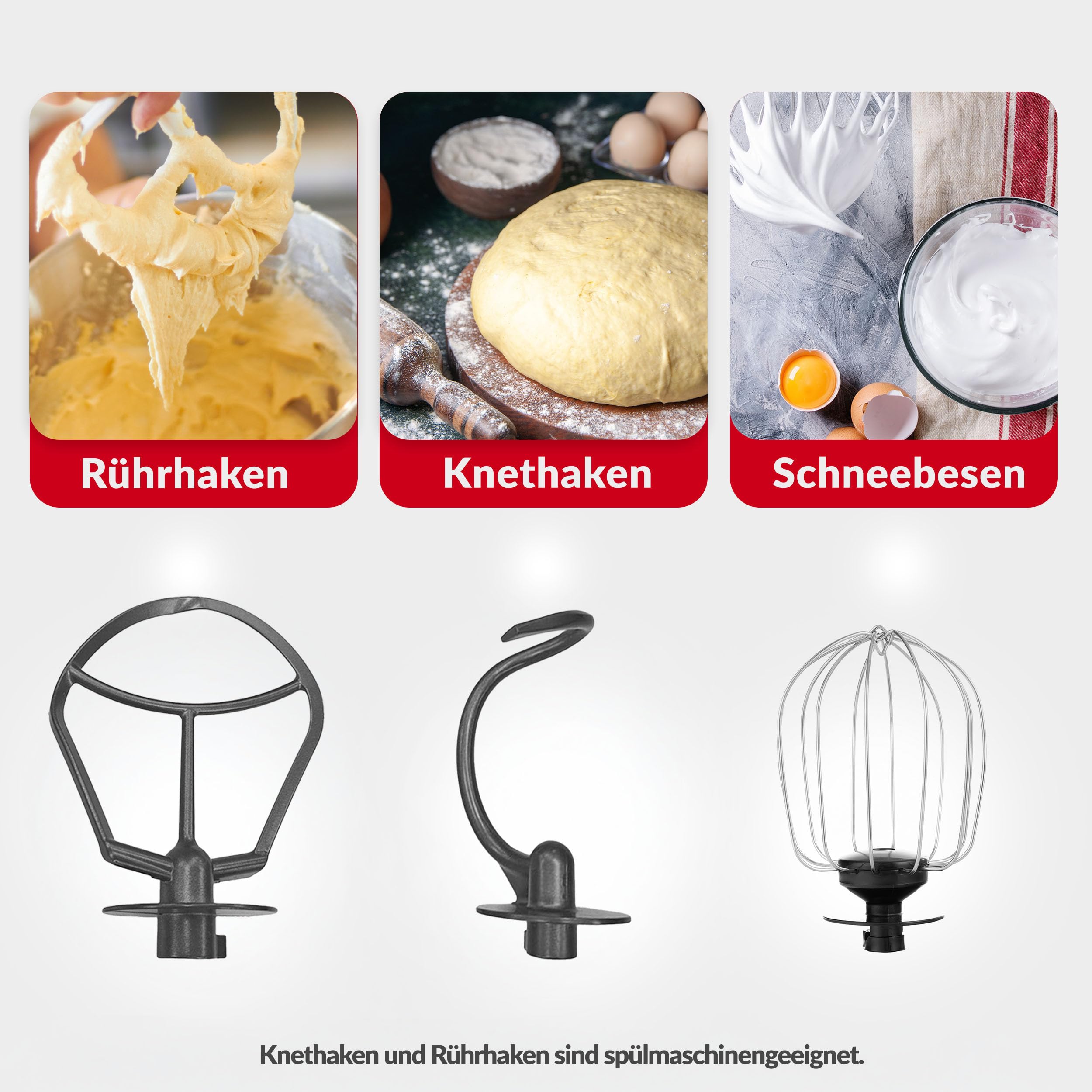 LEHMANN Multifunktions Küchenmaschine mit Display, 12 Geschwindigkeiten, Fermentationsfunktion mit Heizfunktion, integrierte Waage, Timer, Knetmaschine mit 3 Rühreinsätze und 5L Rührschüssel