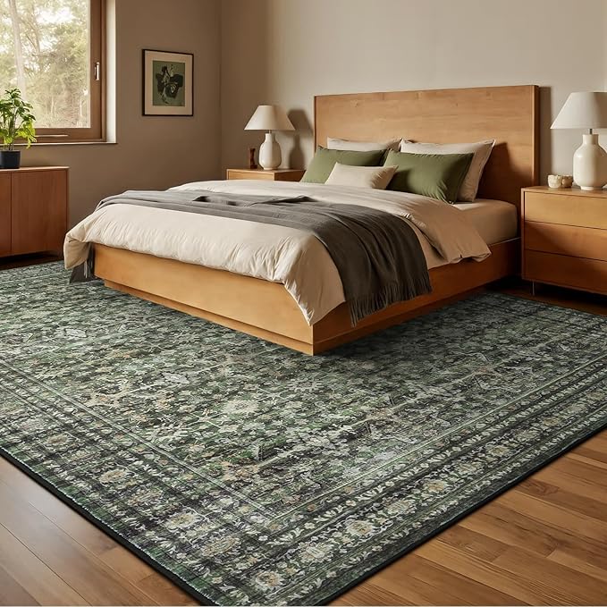 Alfombra Lofus 8x10 Lavable Antideslizante Boho Verde miniatura 2
