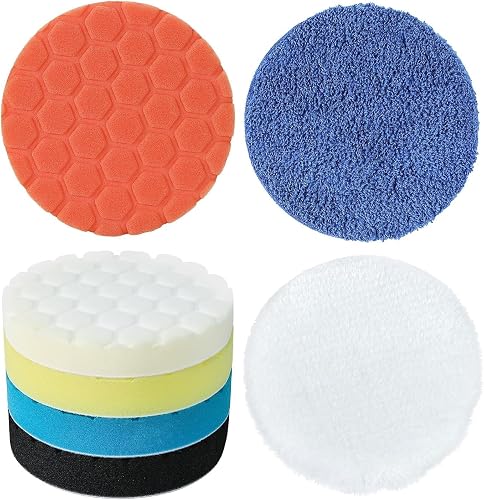 7PCS Polishing Pads, 6inch for Backing Plate Compound Buffing Sponge and Wool Pads Cutting Polishing Pad Kit for Car Polishing and Waxing