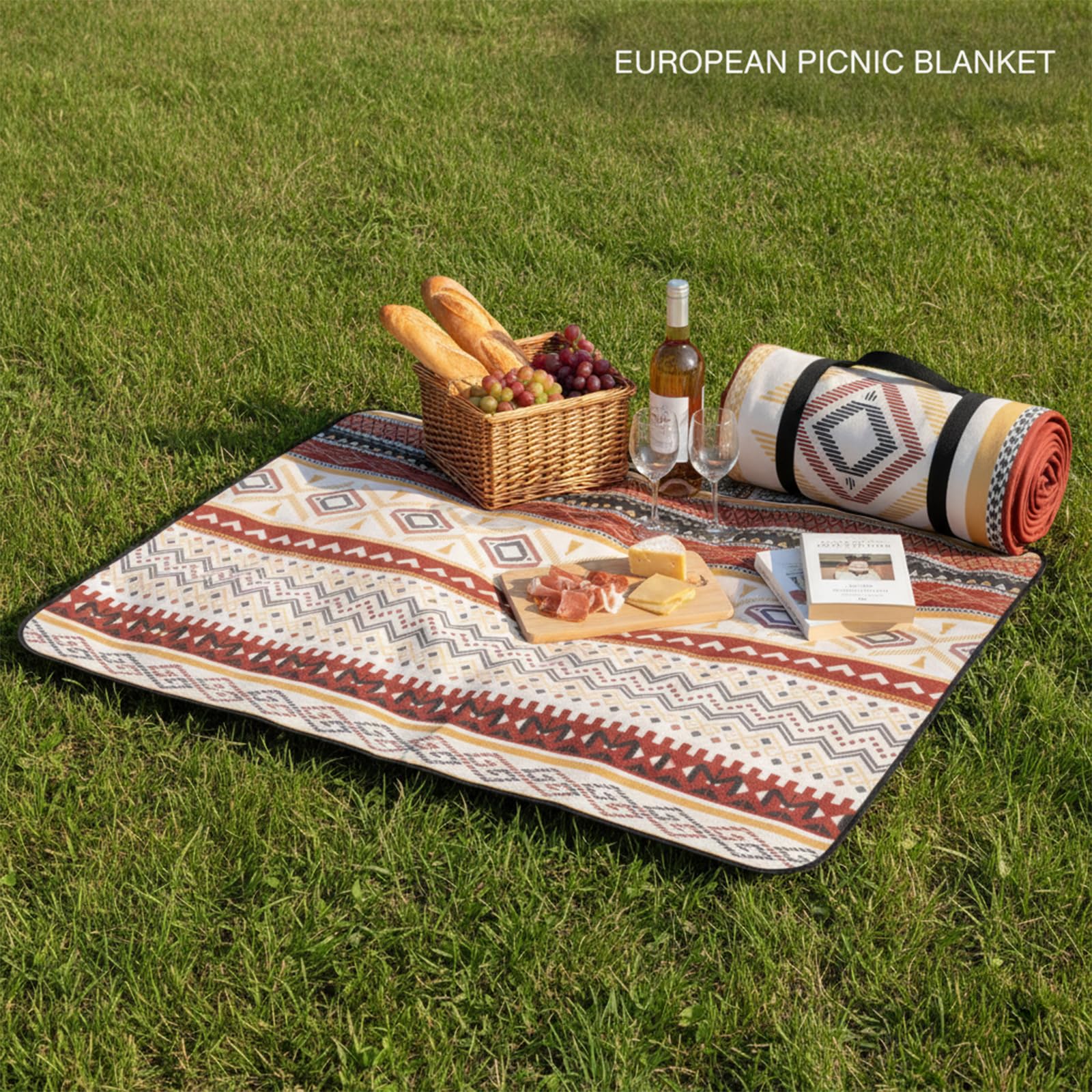 Wodoodporny koc piknikowy 200 x 200 cm - Zmywalny, przenośny i odporny na piasek na plażę, grill, kemping | Szybkoschnący duży ręcznik z torbą do przenoszenia