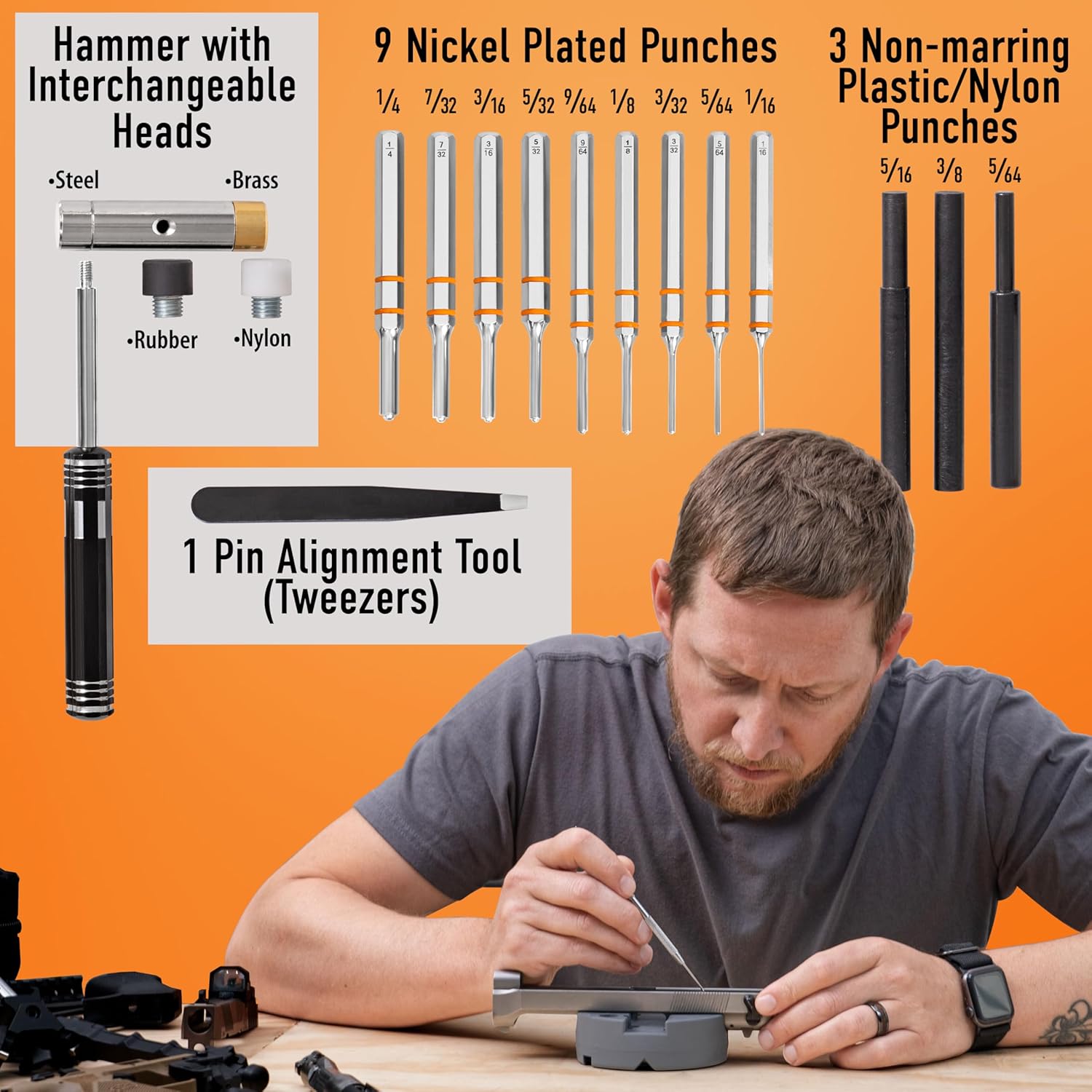Deluxe Gun Cleaning/Gunsmithing Kit - Aluminum Bullet-Shaped Storage Case, Brass Rods, Wire Brushes, Mops, Adaptors, Slotted Patch Holders, Patches, Brush, Cleaning Pick, Empty Oil Bottle