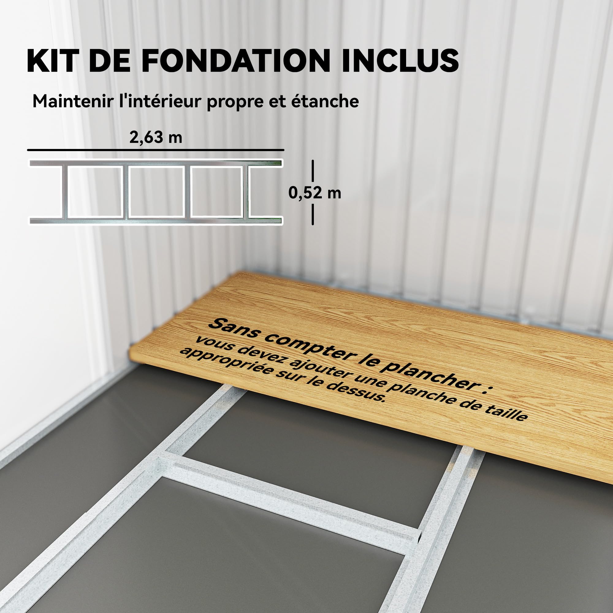 Outsunny Domek ogrodowy 3,6 m² z zestawem fundamentowym ze stali ocynkowanej z drzwiami przesuwnymi, wymiary 280 l x 130 l x 172H cm, jasnoszary