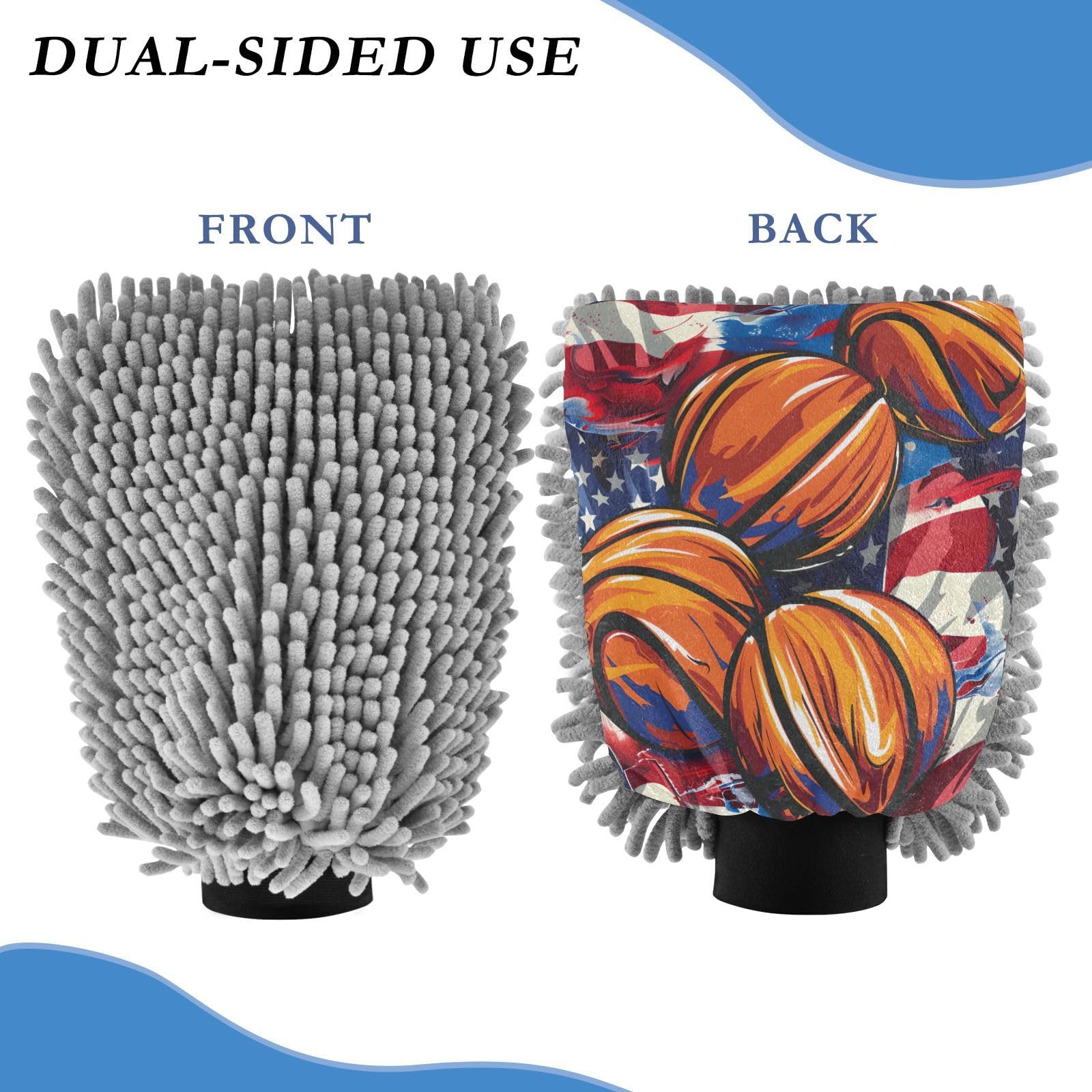 IOACIY Absorbent Microfiber Car Wash Drying Mitts, 2 Pack, Scratch-Free & Lint-Free, Rich Foam, Highly Absorbent, Double Sided, Wash Mitt Perfect for Car Washing, M, Basketball (1)