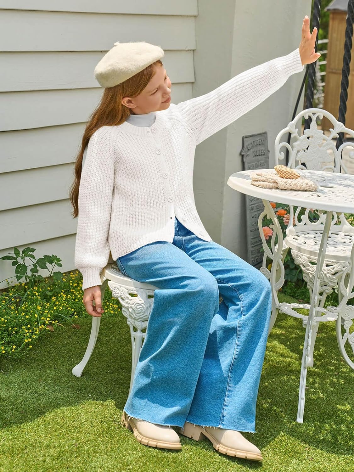 Haloumoning Girls Cardigan Button Down Long Sleeve Chunky Knit Sweater Fall Cute Outerwear Coat 5-14Y - Image 5