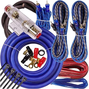 Audiobank 4 Gauge 2700 Watts Power Car Amplifier Installation Wiring Kit Blue Thick 17 Feet FT 4 Gauge GA Power Cable and Inline AGU Fuse Holder & 80A Fuse Included
