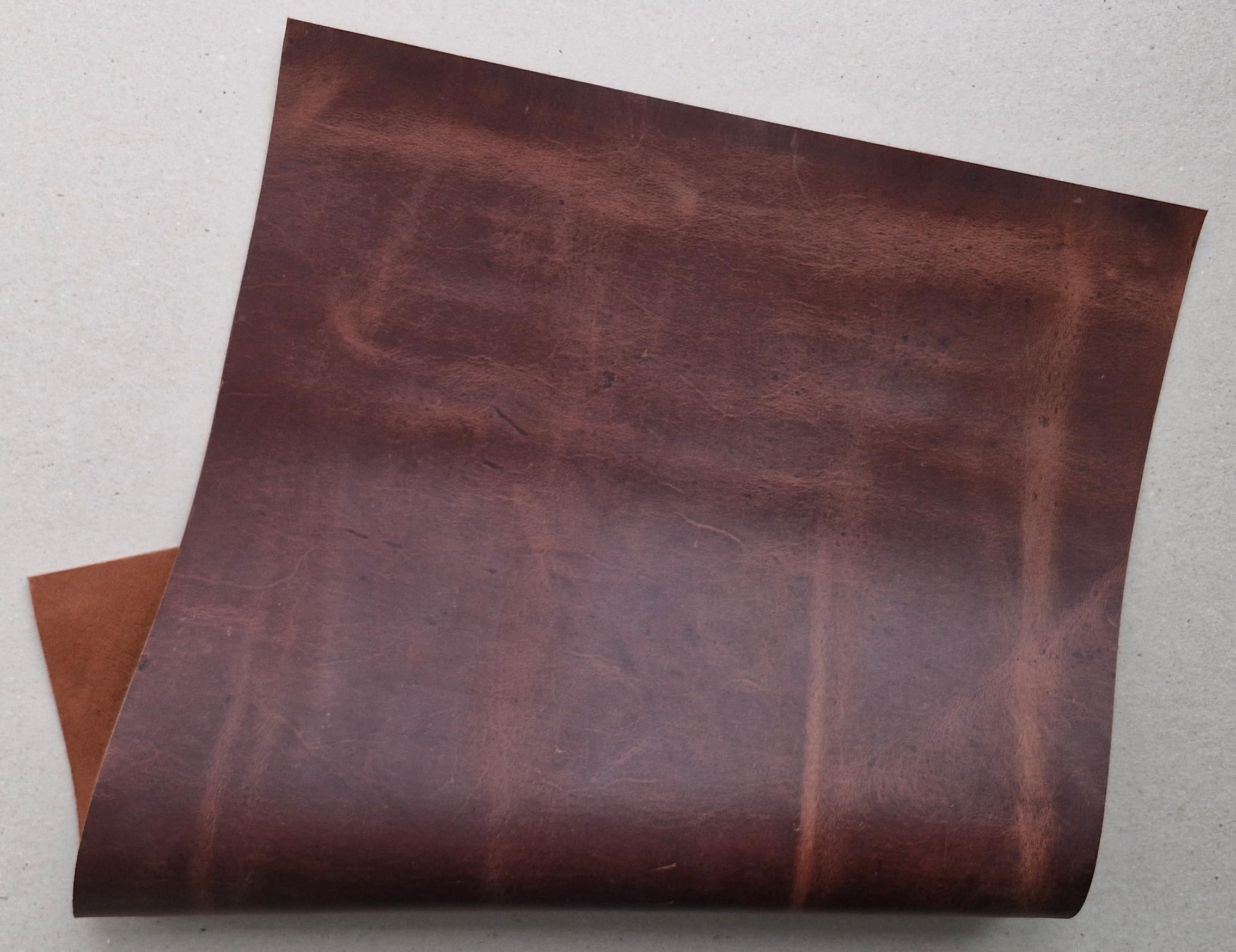 Cuir de vachette - 1,7 mm d'épaisseur - Pull-Up Crazy Horse - Feuilles en cuir véritable pour travaux manuels (3, cognac marron, A4 (210 x 297 mm)
