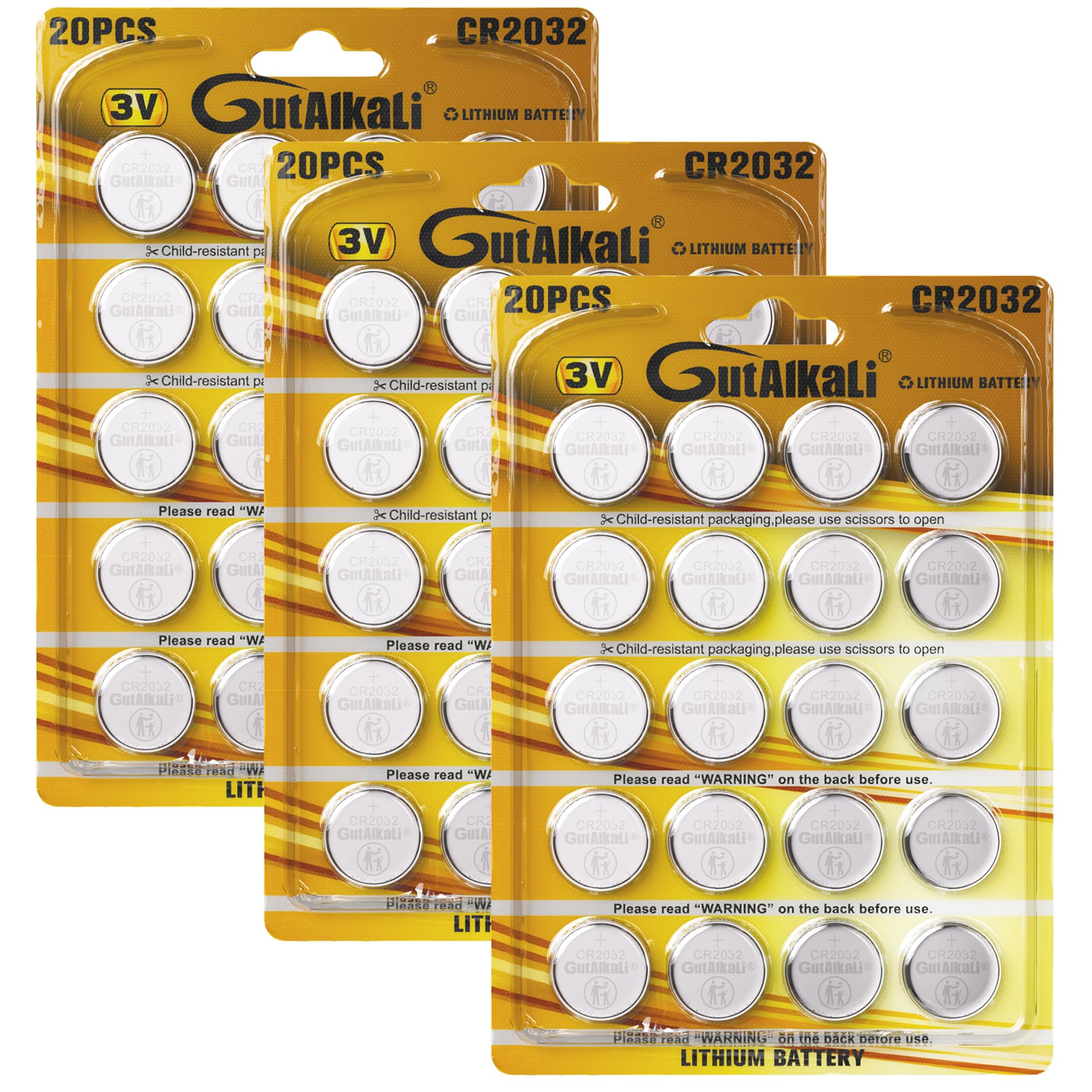 GutAlkaLi 60 Stück CR2032 3V Batterien CR 2032 Knopfzelle (Lithium Knopfzellen - 3 Volt im 60-er Pack)