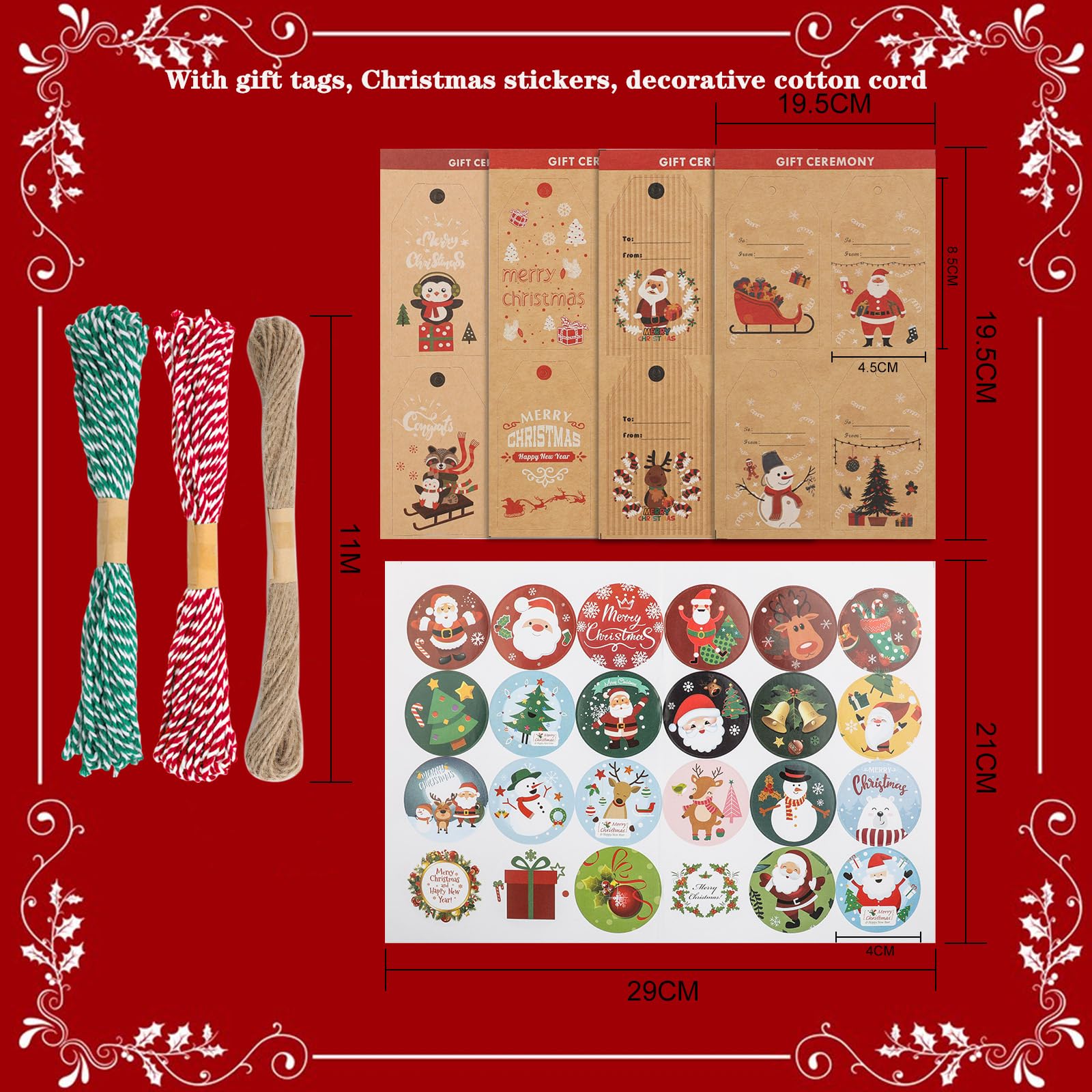 4 Rotoli Carta Da Regalo Natalizia Kraft, 43cm x 3m Rotolo Carta Regalo