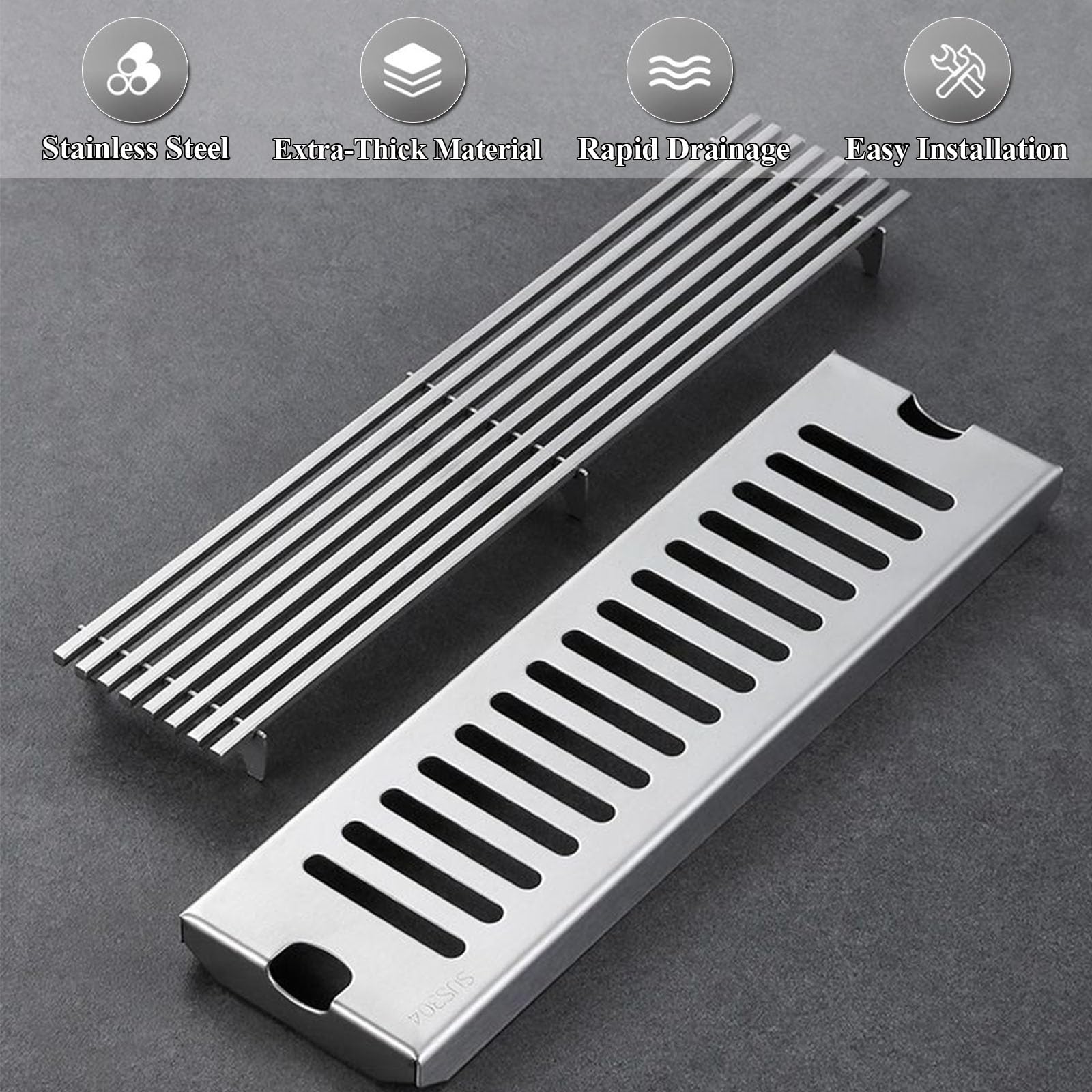 Cubierta De Drenaje De Piso Acero Inoxidable,Diseño Modular Conectable Rejilla Desagüe Lineal,Bordes Redondeados Tapa Sumidero Ducha para Piscina Cocina,9.5 * 119.5cm