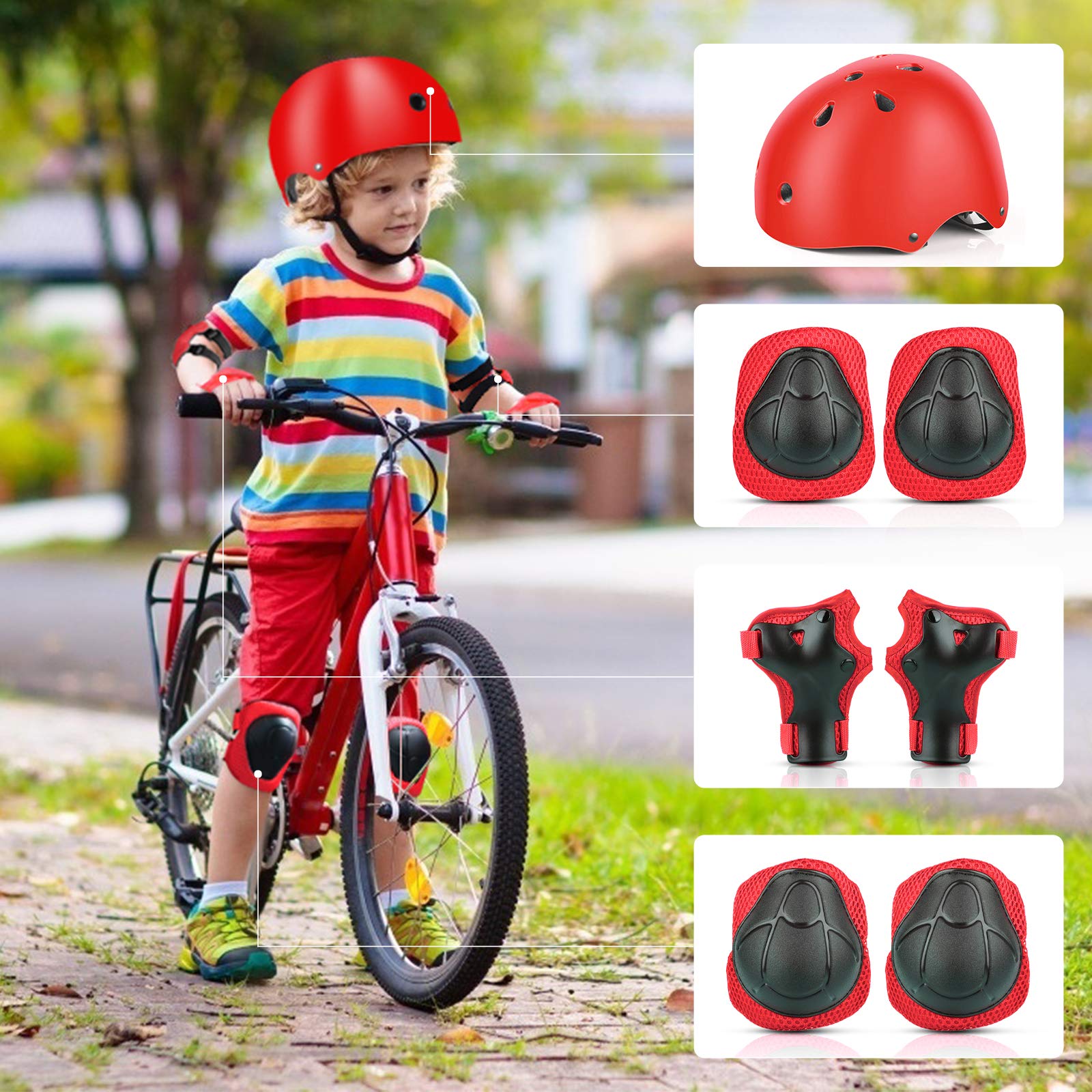 Jim's Store Set di Casco Protezione Bambini, Regolabile Ginocchiere Gomitiere e Protezioni Polso Kit per Skateboard Hoverboard Bici per Ragazzi e Ragazz