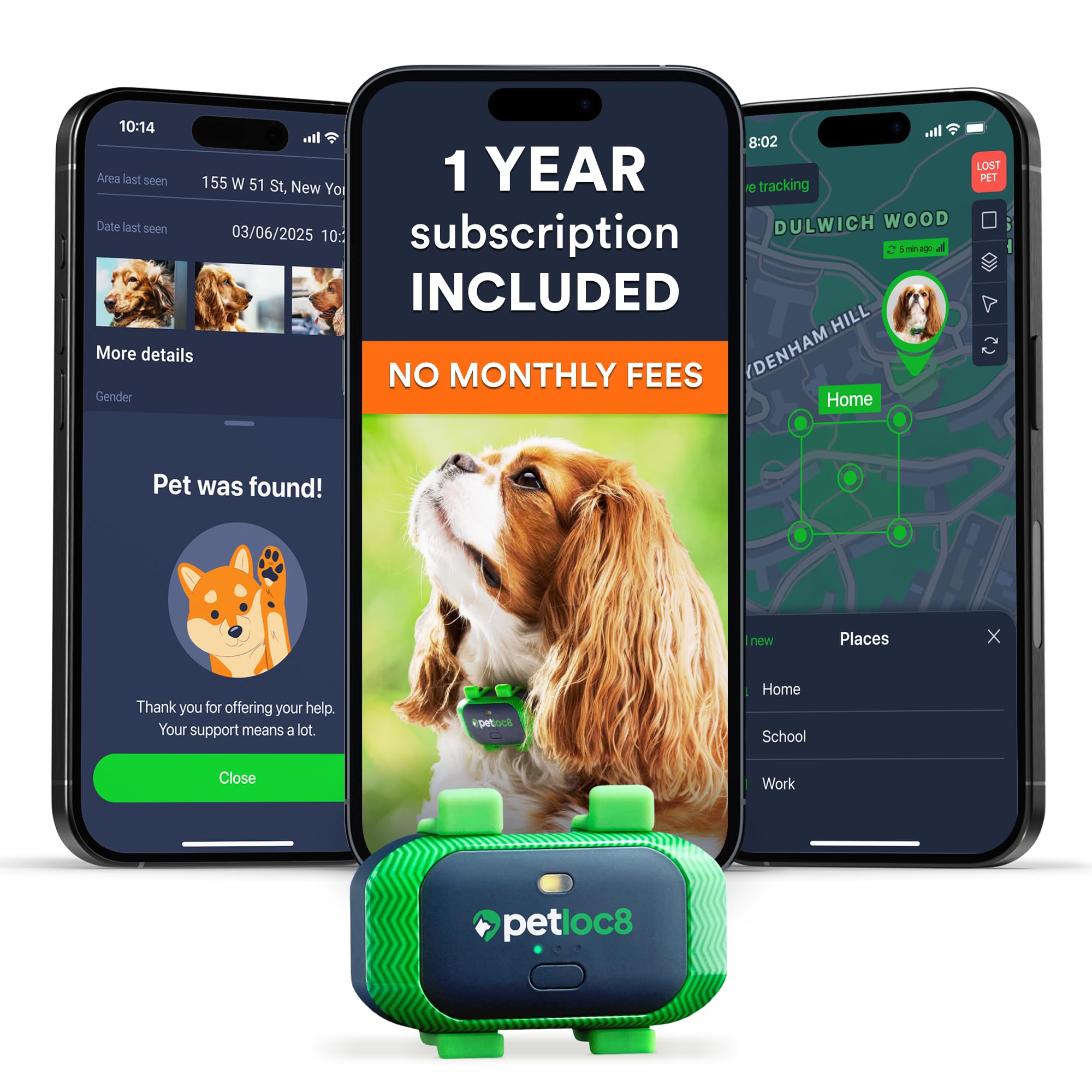 Dog GPS Tracker - Real-Time Location Tracking Device with App - Smart Alerts & Geo-Fence - Collar-Compatible, Waterproof - Long-Life Battery - iOS & Android (12-Mo Subscription Included)