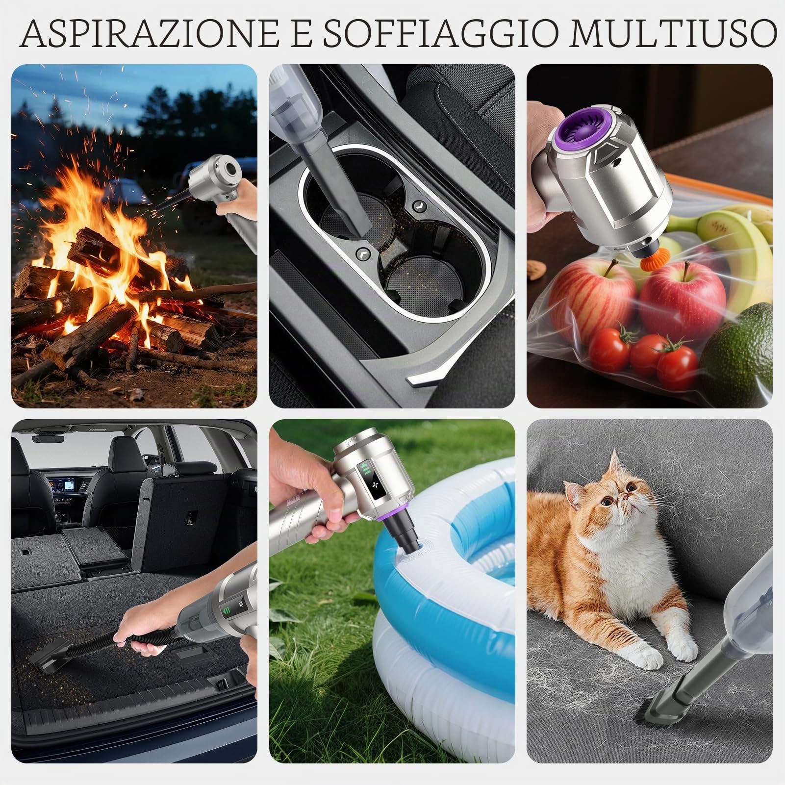 Fuqiduo Aspirapolvere Portatile Auto, Aspirabriciole con Motore Brushless, 22000Pa Aspiratore con 3 Filtri HEPA, Mini Aspirapolvere e Soffiatore per Auto, Peli di Animali e Pulizia PC