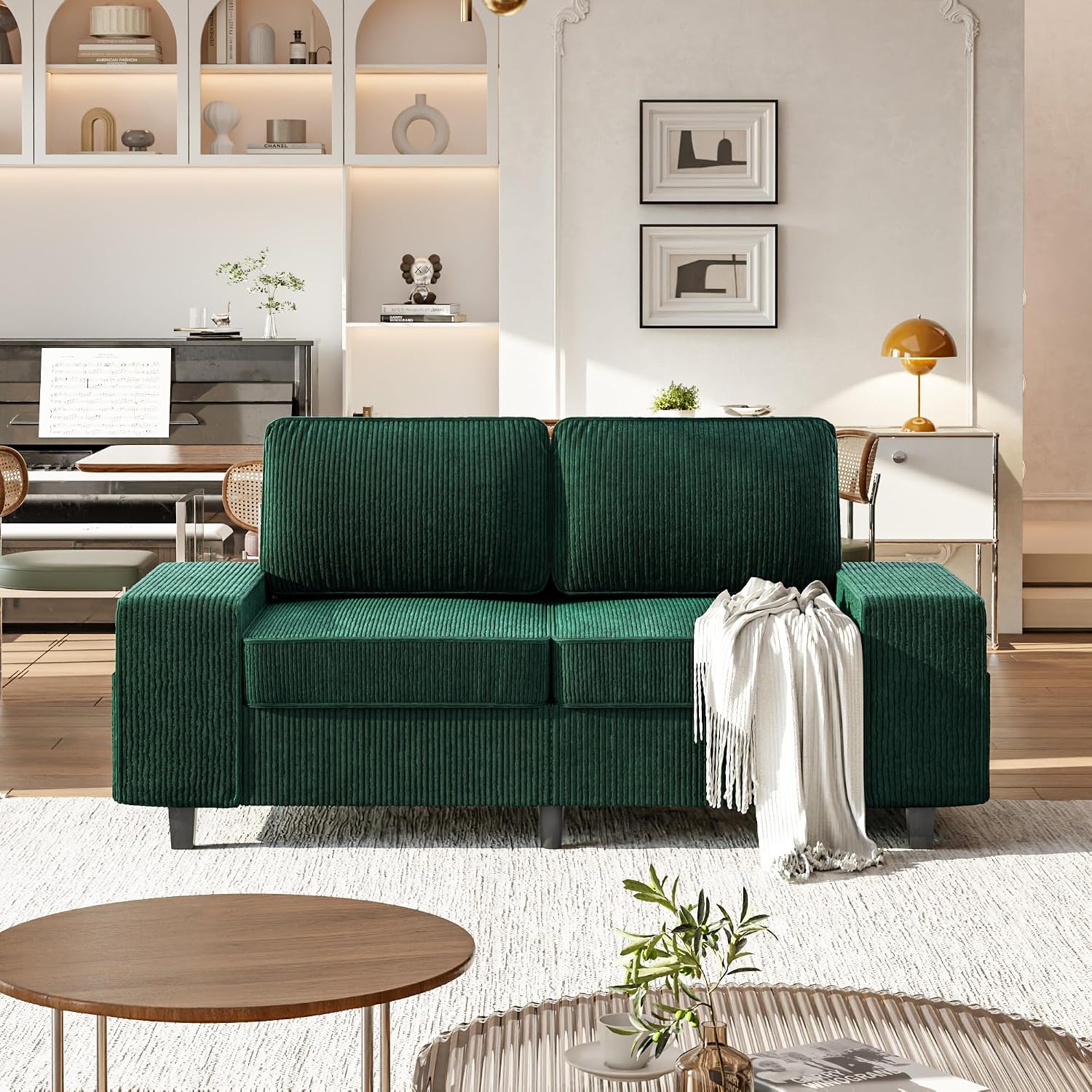 71" Loveseat Sofa for Living Room, Mid Century Modern Comfy Couch, Removable Cover, Wide Armrest, Large Pocket, Corduroy Couches for Small Space, Apartment