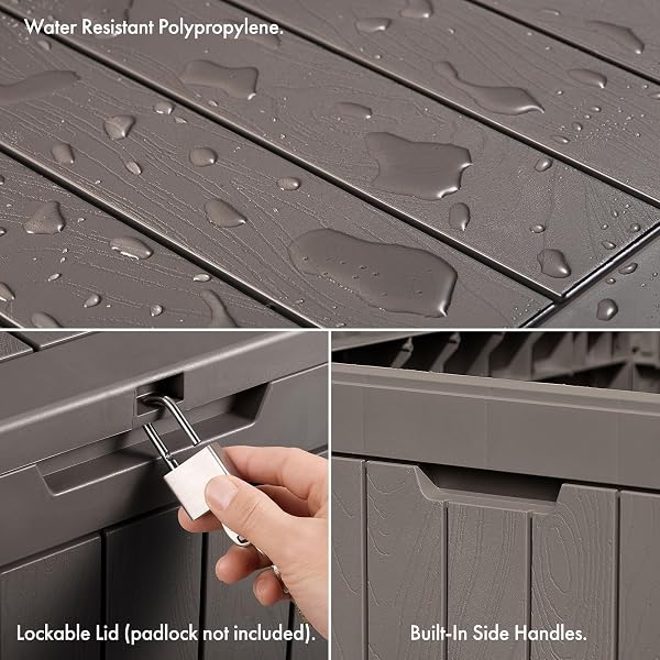 VonHaus Garden Storage Box - Outdoor Utility Chest Organiser – Weatherproof Plastic, Lockable Lid, Carry Handles, Compact & Portable – For Garden, Patio, Balcony, Decking – Grey (118L) - 5