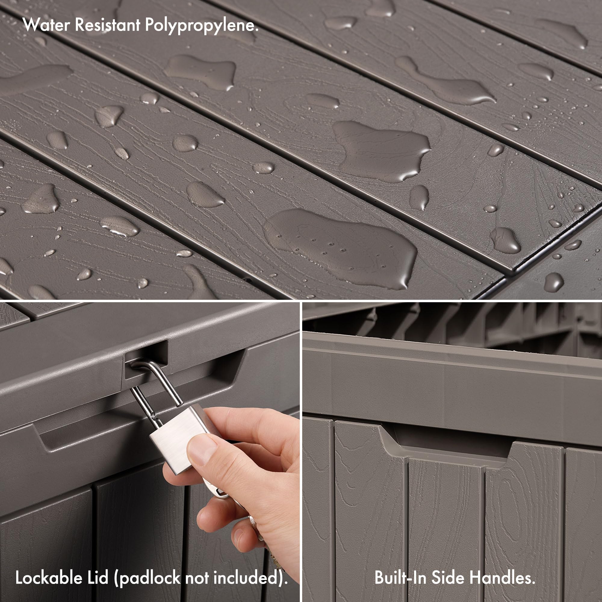 VonHaus Garden Storage Box - Outdoor Utility Chest Organiser – Weatherproof Plastic, Lockable Lid, Carry Handles, Compact & Portable – For Garden, Patio, Balcony, Decking – Grey (118L) — view 5
