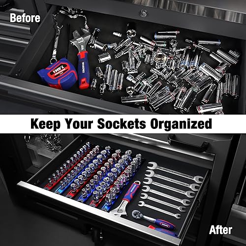 Miniatura 2 de WORKPRO Organizador magnético de zócalos, riel de enchufe de aleación de aluminio de 12 pulgada, soporte de enchufe resistente, kit de estante de