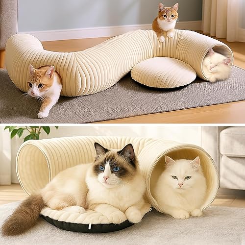 Miniatura 8 de Cama túnel para gatos con 40 juguetes para gatos, túnel de juego plegable para gatos de interior, tubo para gatos para gatitos y cachorros