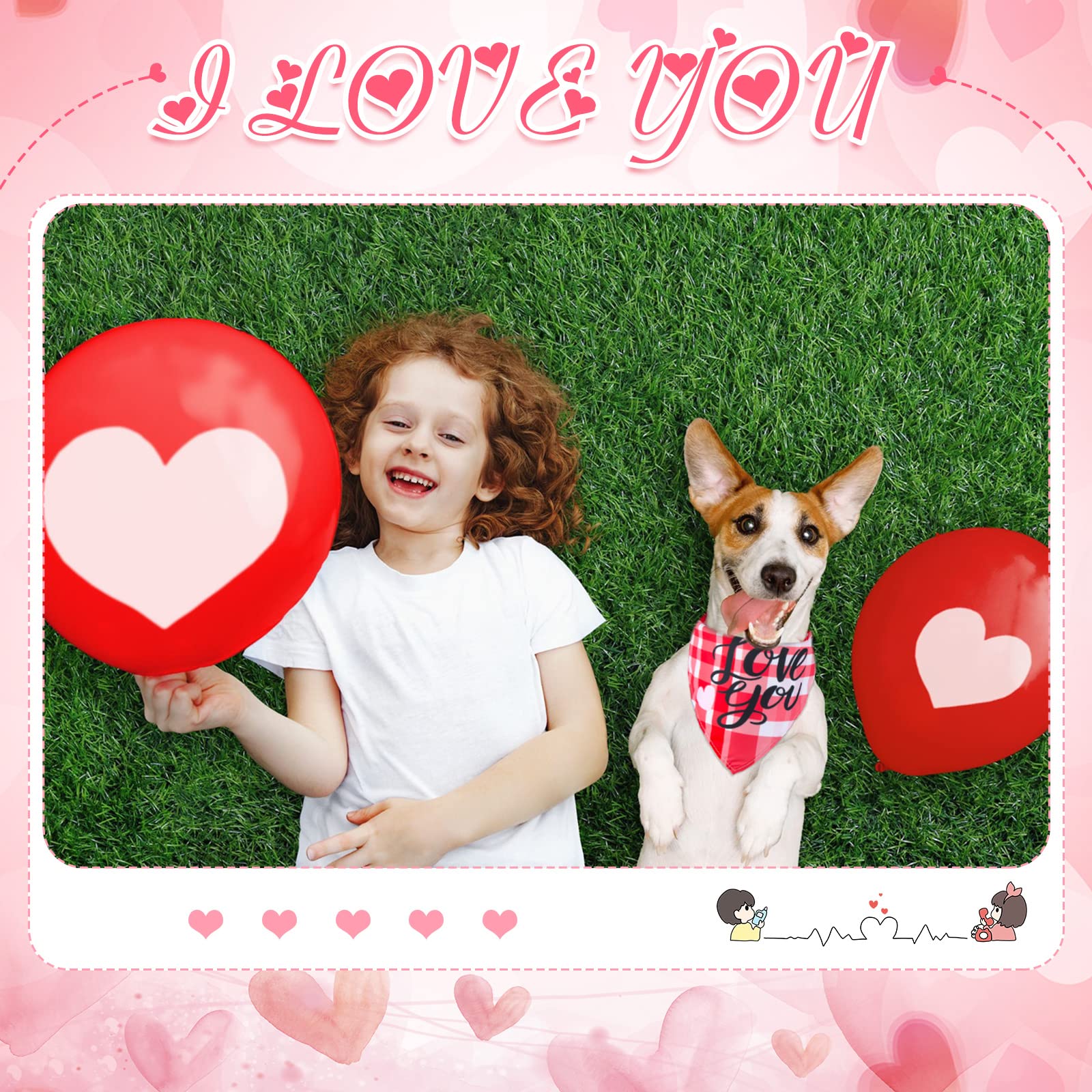 Lot de 60 Bandanas réglables pour la Saint-Valentin pour Chien de Petite et Moyenne Taille (Motif cœur)