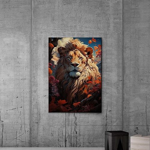 Canvas Wall Art Print African Home Decor Framed Stretched Picture Photo Painting Artwork Image Lion Nature Map