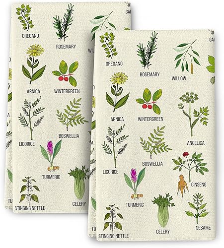 Miniatura 1 de Cute Herbs - Juego de 2 paños de cocina con plantas de jardín botánico, ultra suaves y absorbentes, secado a mano, para decoración del hogar, 16 x