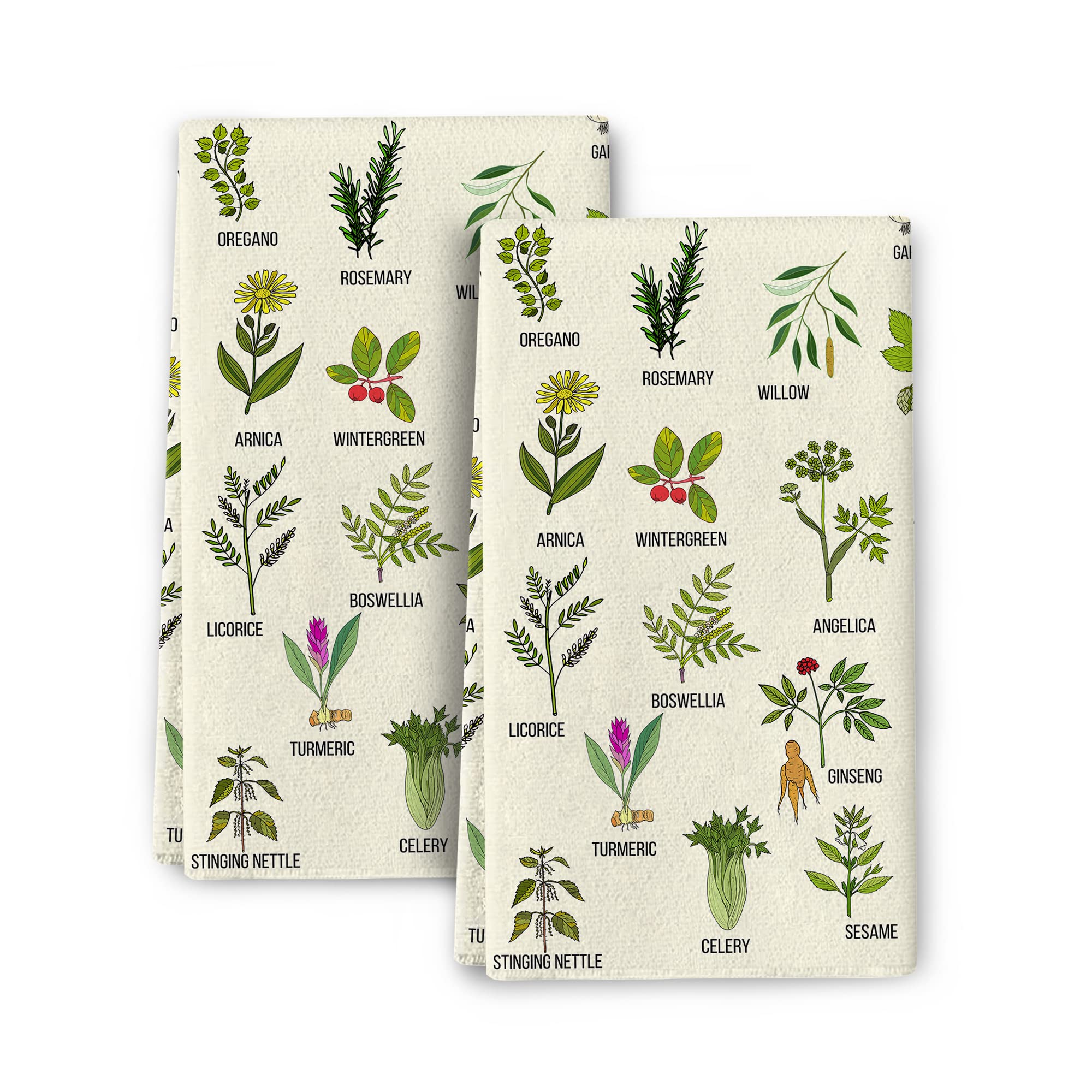 Bapcoku Cute Herbs Botanic Garden Plants Kitchen Dish Towels Set of 2, Ultra Soft Absorbent Hand Drying Baking Cooking Cloth, Spring Summer Holiday Home Decor 16'' x 24''