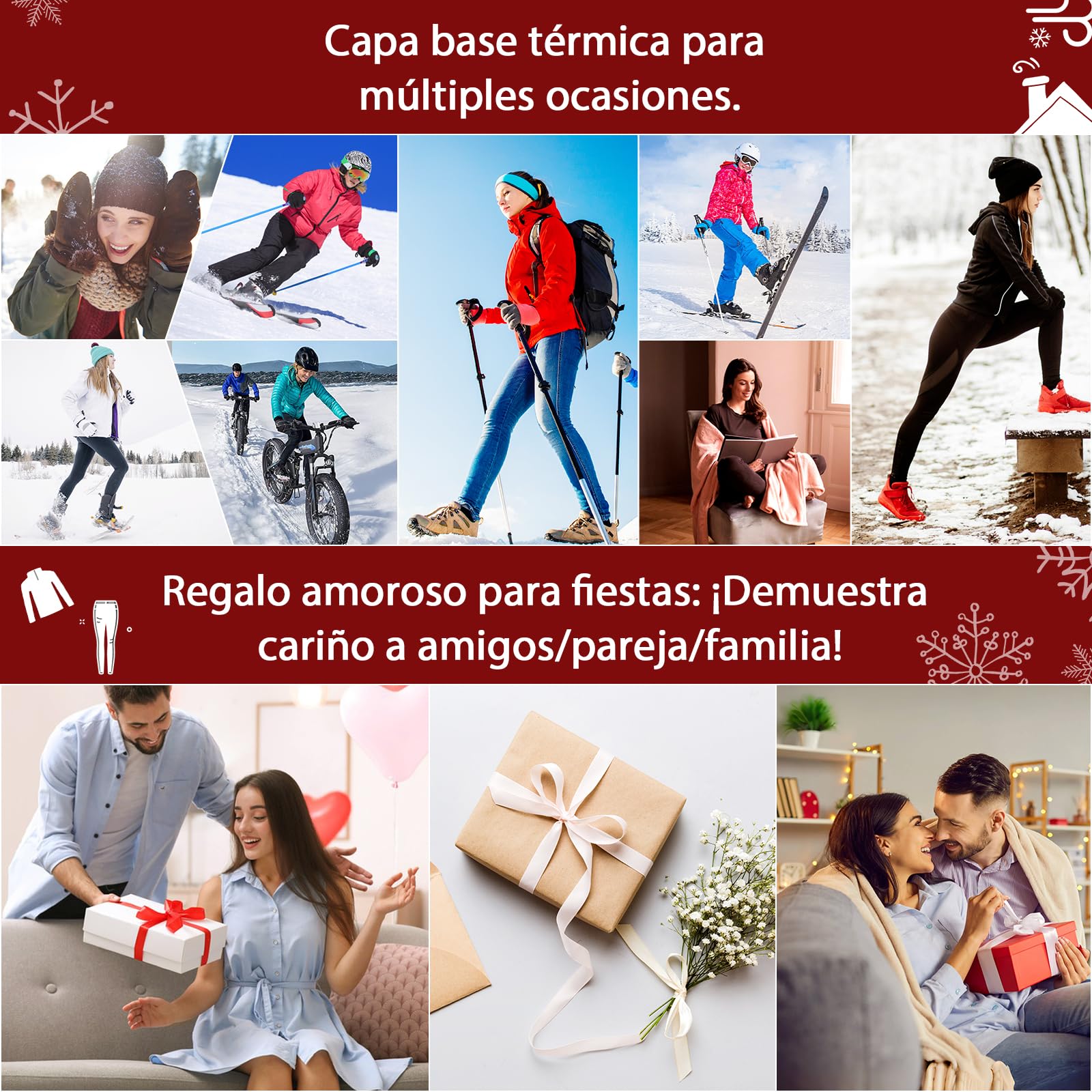 Ropa Termica Mujer Secado RáPido Pantalon Termico Mujera con Forro Polar Interior Flexible Y Transpirable Juego De Rope Interio TéRmica De Cuello Alto Funcional Mono Ski Mujere Adecuado