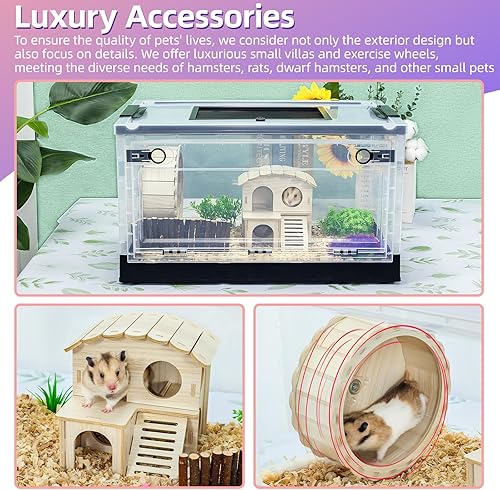 Miniatura 3 de RunDuck Jaulas grandes para animales pequeños, jaula grande, plegable, portátil, con visión de 360, ventiladas con villas, ruedas de ejercicio, para